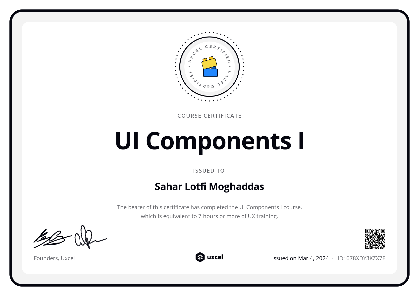 Sahar Lotfi Moghaddas's certificate